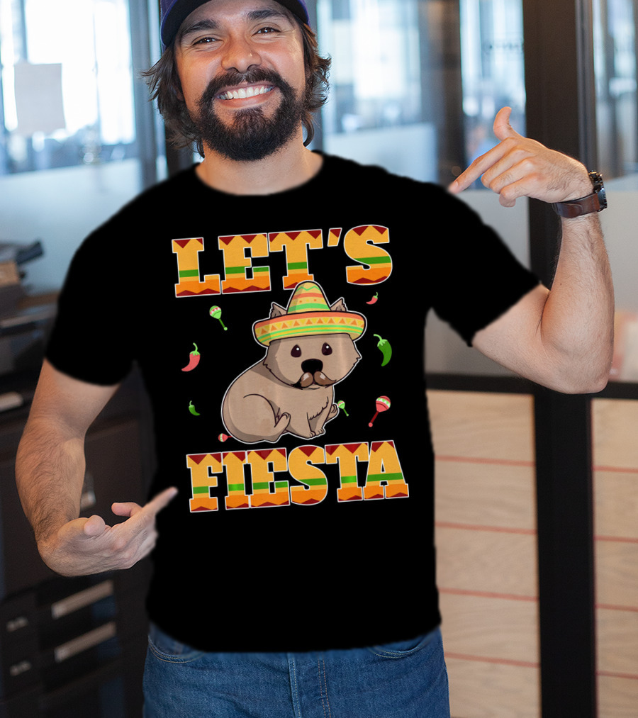 Let's Fiesta Wombat Wearing Sombrero Maracas Peppers Cinco De Mayo Mexican T-Shirt