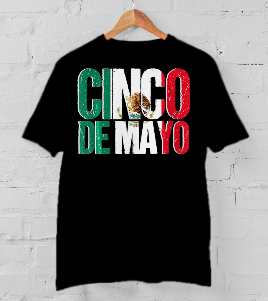 Cinco De Mayo Mexican Flag Colors With Eagle Emblem T-Shirt