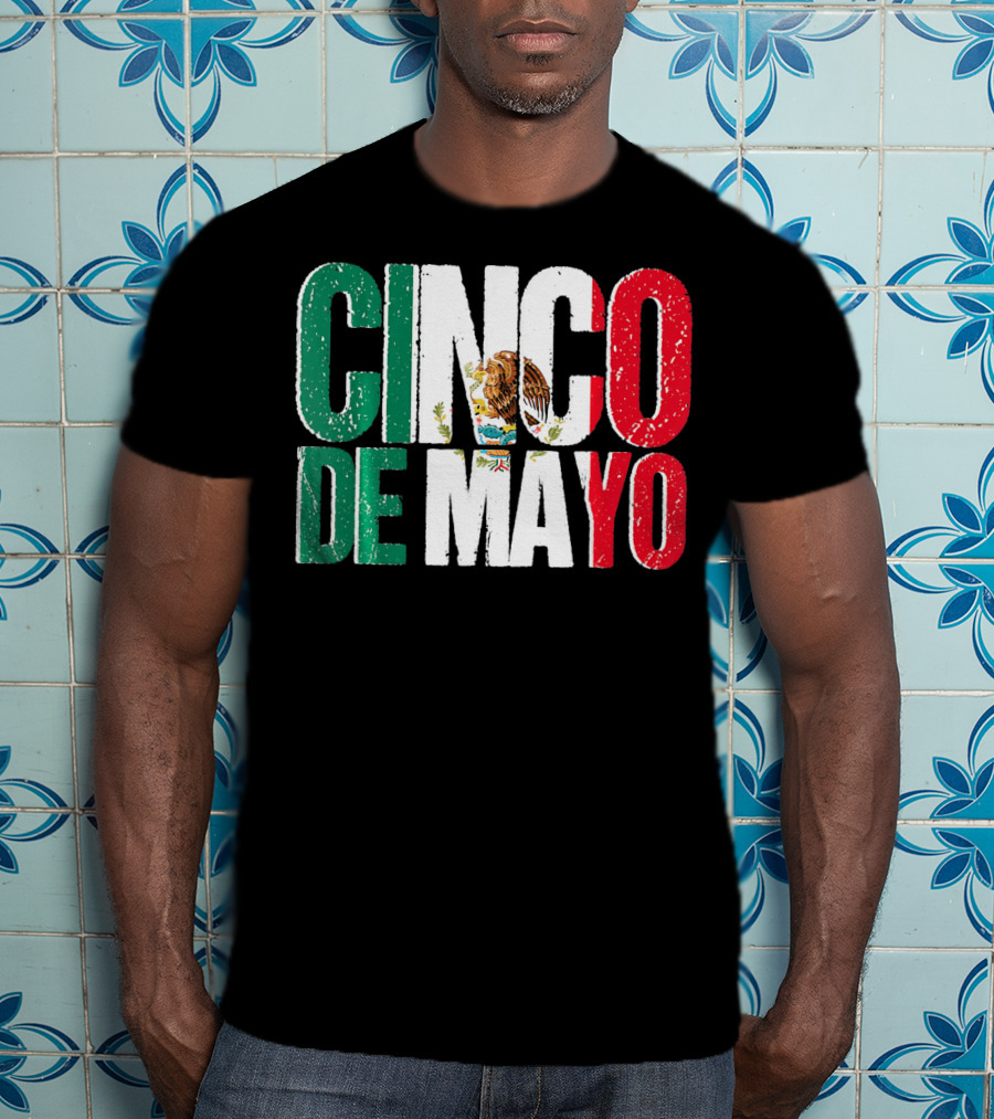 Cinco De Mayo Mexican Flag Colors With Eagle Emblem T-Shirt