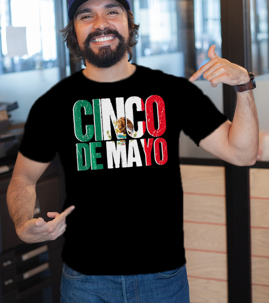 Cinco De Mayo Mexican Flag Colors With Eagle Emblem T-Shirt