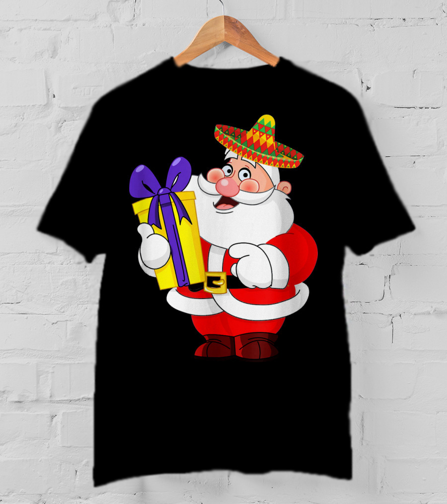Cinco De Mayo Funny Sombrero Mexican Santa With Gift T-Shirt