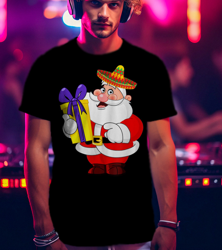 Cinco De Mayo Funny Sombrero Mexican Santa With Gift T-Shirt
