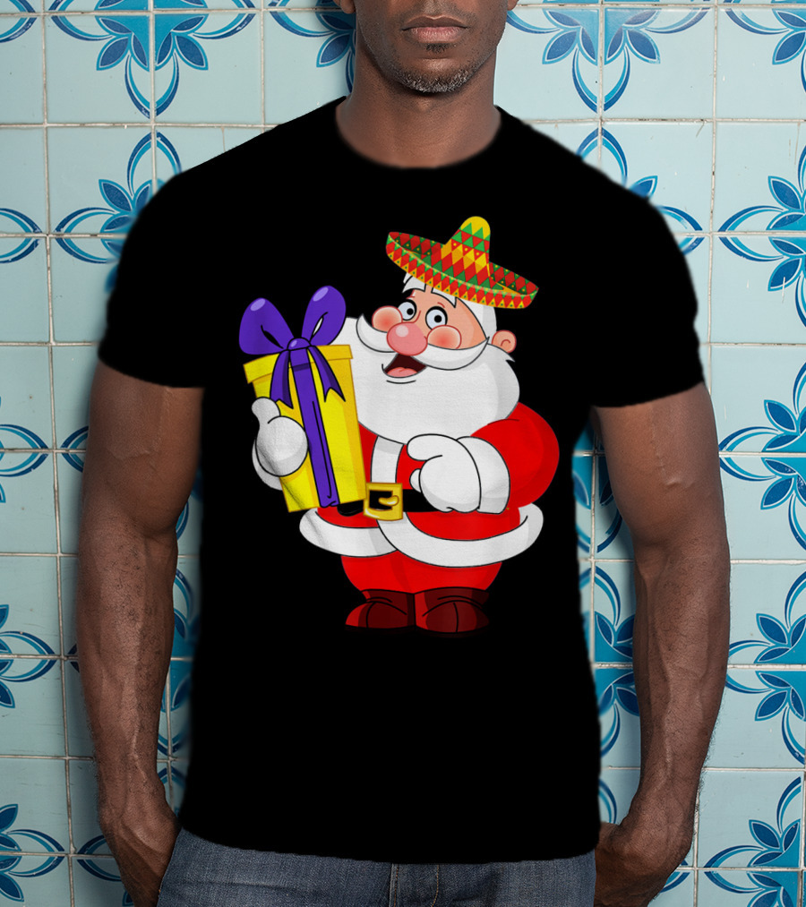Cinco De Mayo Funny Sombrero Mexican Santa With Gift T-Shirt