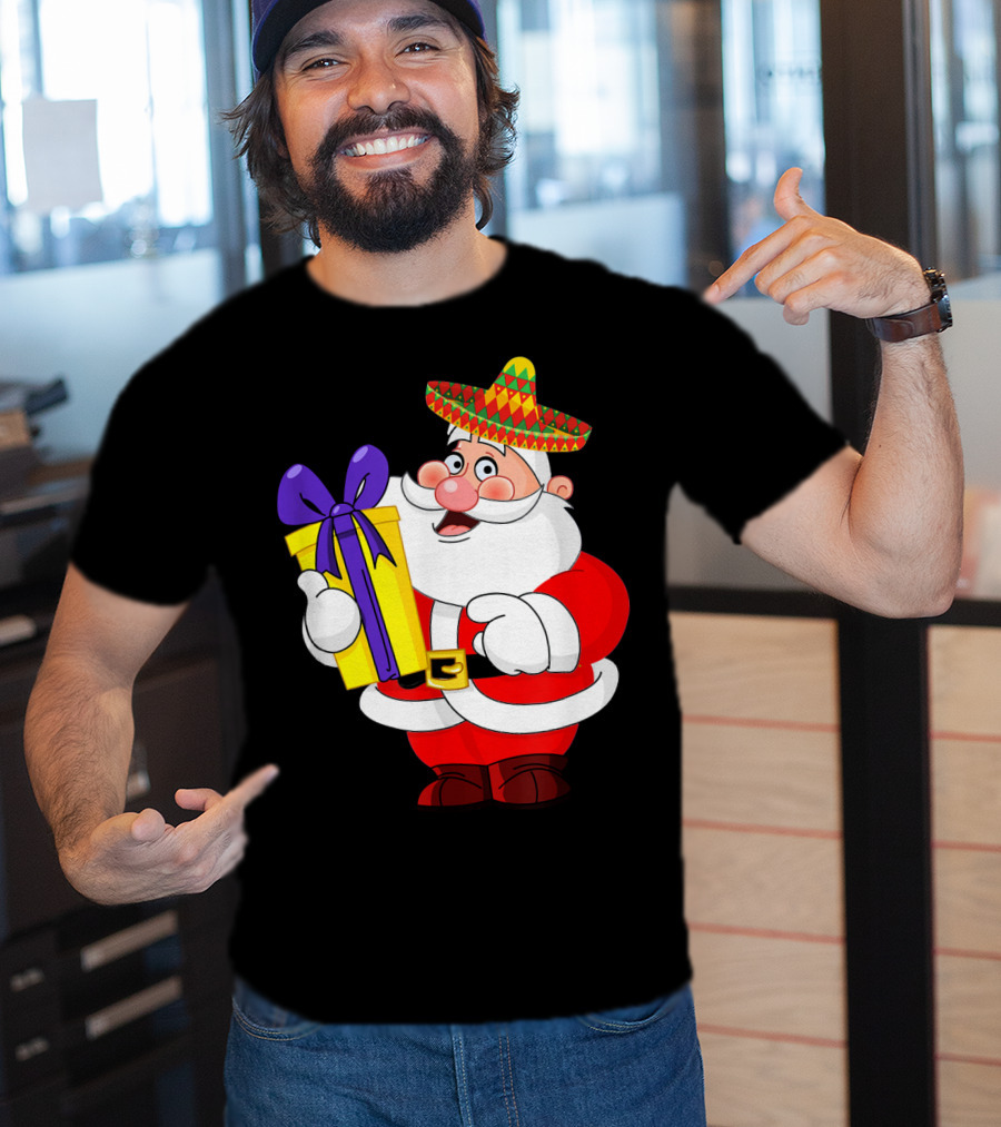 Cinco De Mayo Funny Sombrero Mexican Santa With Gift T-Shirt
