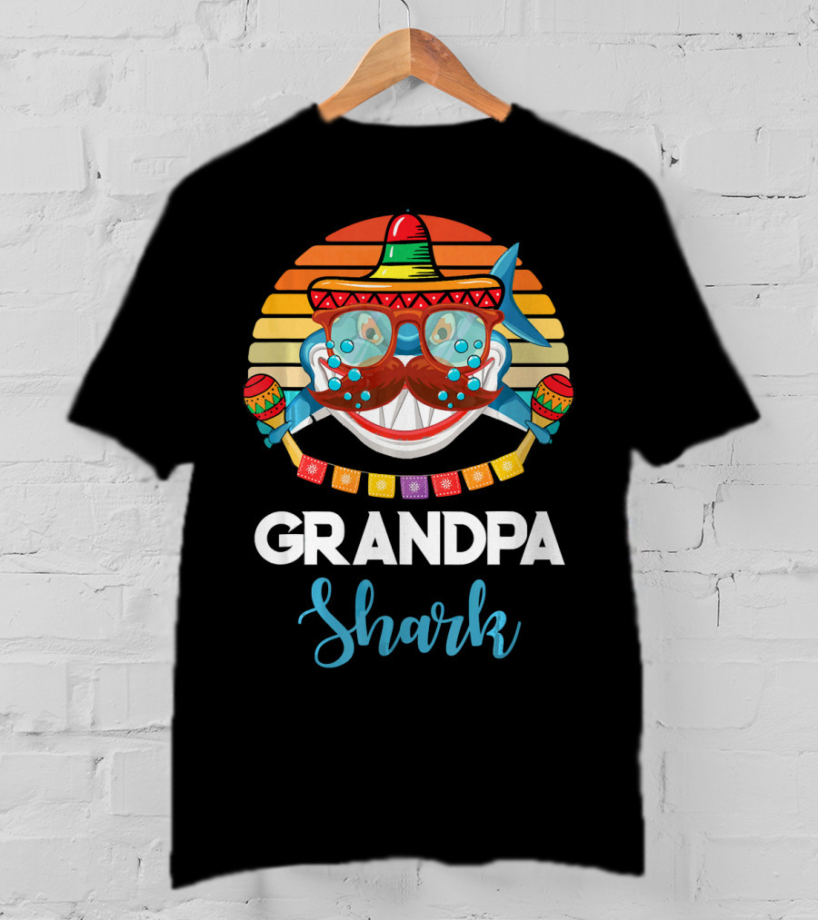 Grandpa Shark Cinco De Mayo Vintage Sombrero Maracas T-Shirt