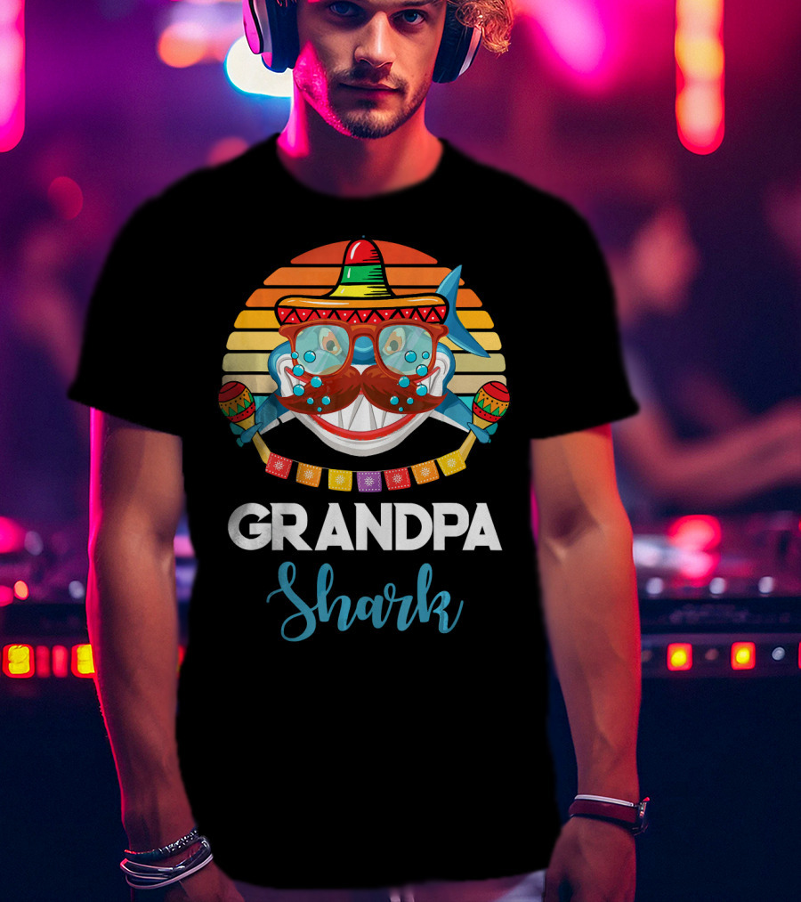 Grandpa Shark Cinco De Mayo Vintage Sombrero Maracas T-Shirt