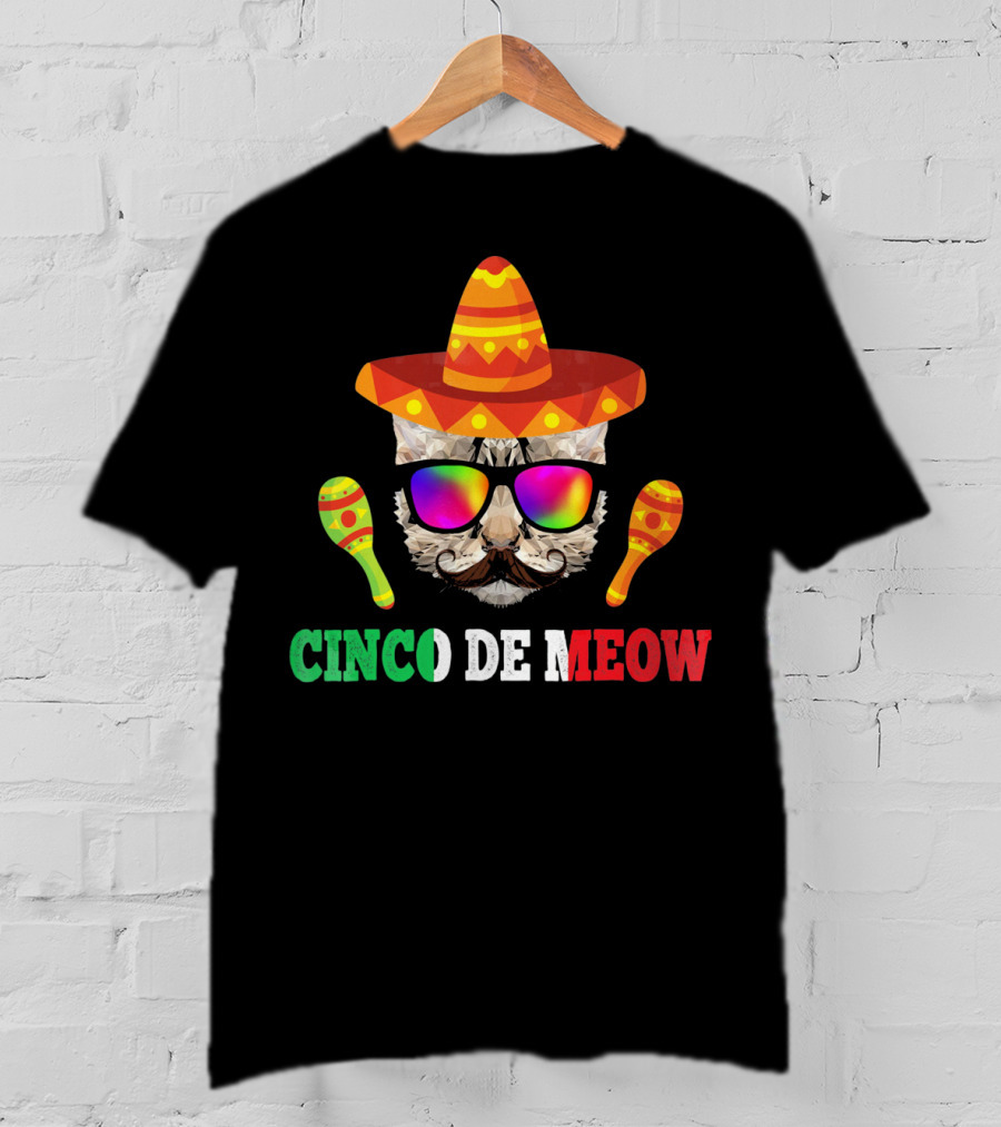 Cinco De Meow Cat Sombrero Maracas Funny T-Shirt