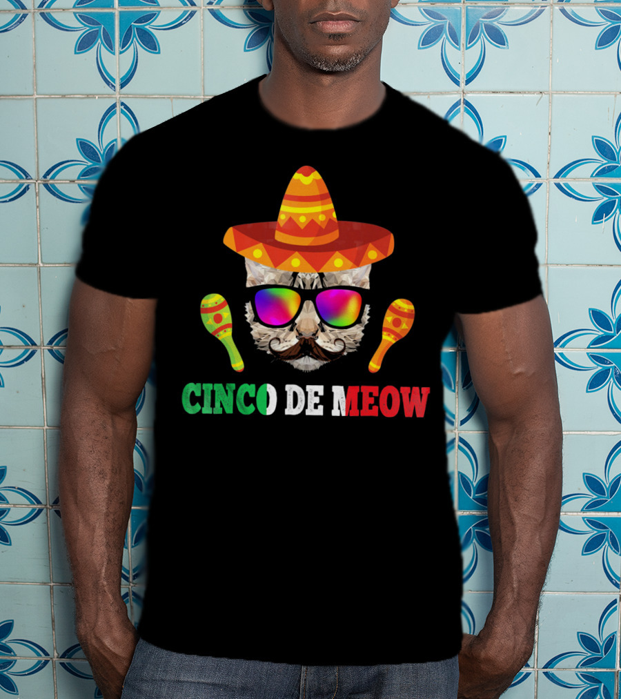 Cinco De Meow Cat Sombrero Maracas Funny T-Shirt