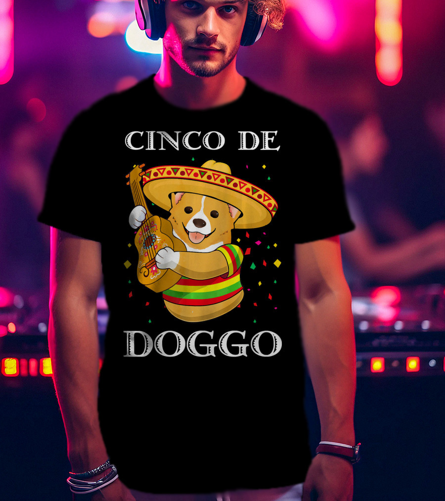 Cinco De Doggo Funny Corgi Guitar Fiesta T-Shirt