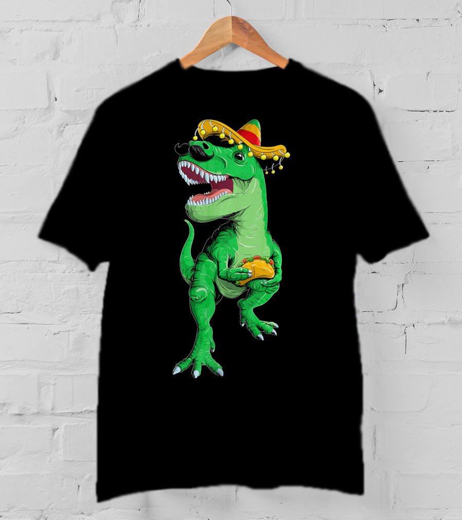 Cinco De Mayo Dinosaur Rex With Taco And Sombrero T-Shirt