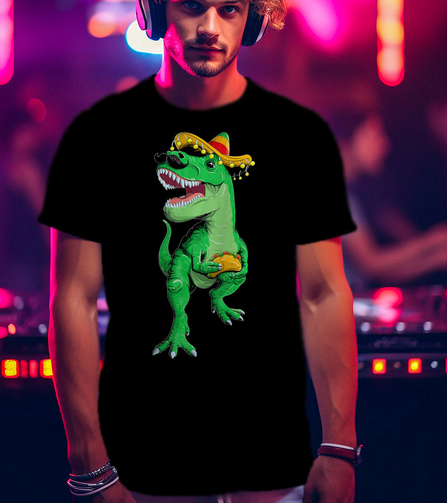 Cinco De Mayo Dinosaur Rex With Taco And Sombrero T-Shirt