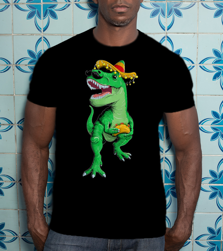 Cinco De Mayo Dinosaur Rex With Taco And Sombrero T-Shirt