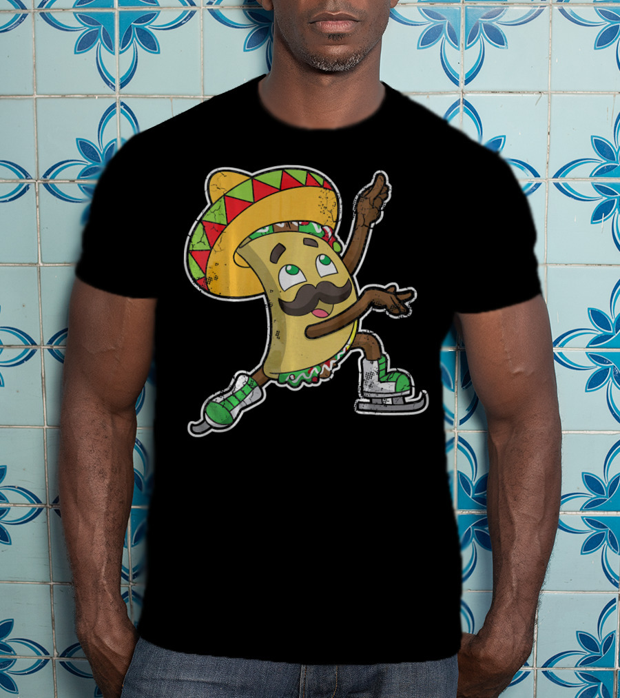 Taco Ice Skating Sombrero Cinco De Mayo T-Shirt