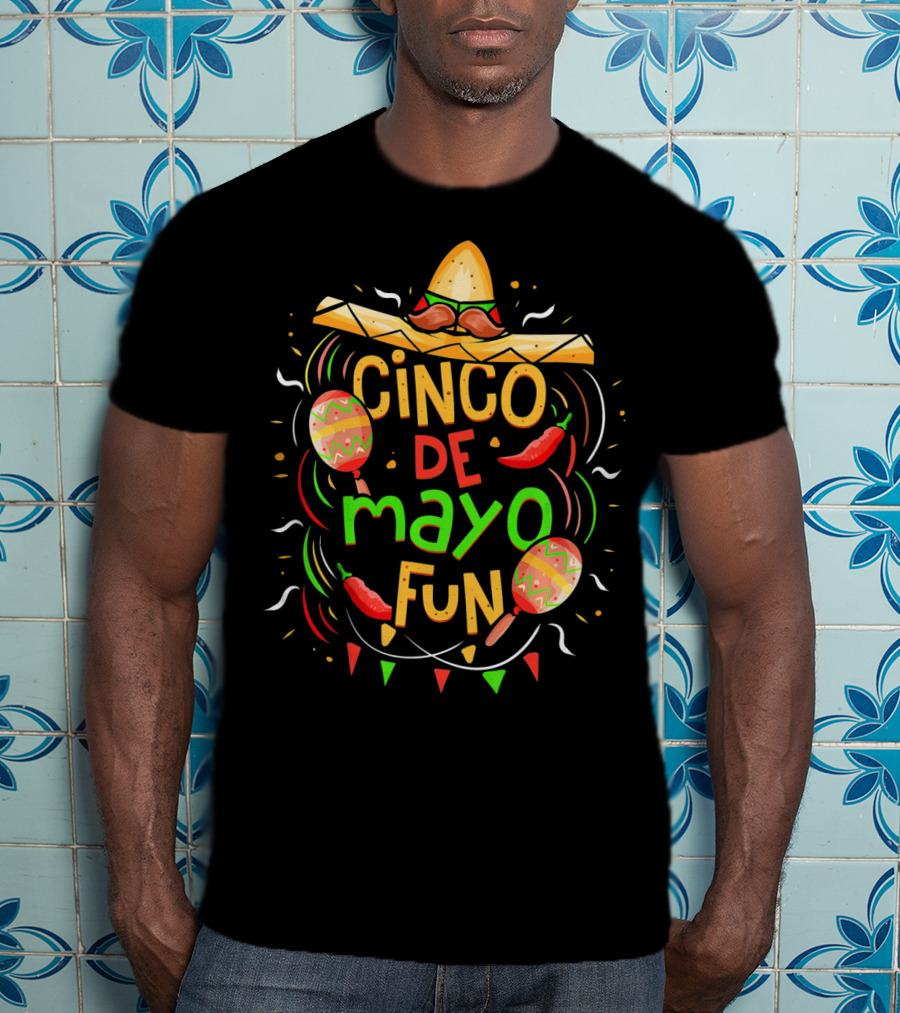 Cinco De Mayo Fun Sombrero Maracas Peppers Fiesta T-Shirt