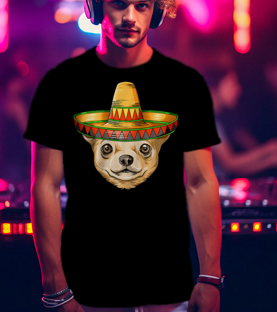 Chihuahua Wearing Mexican Sombrero For Cinco De Mayo T-Shirt