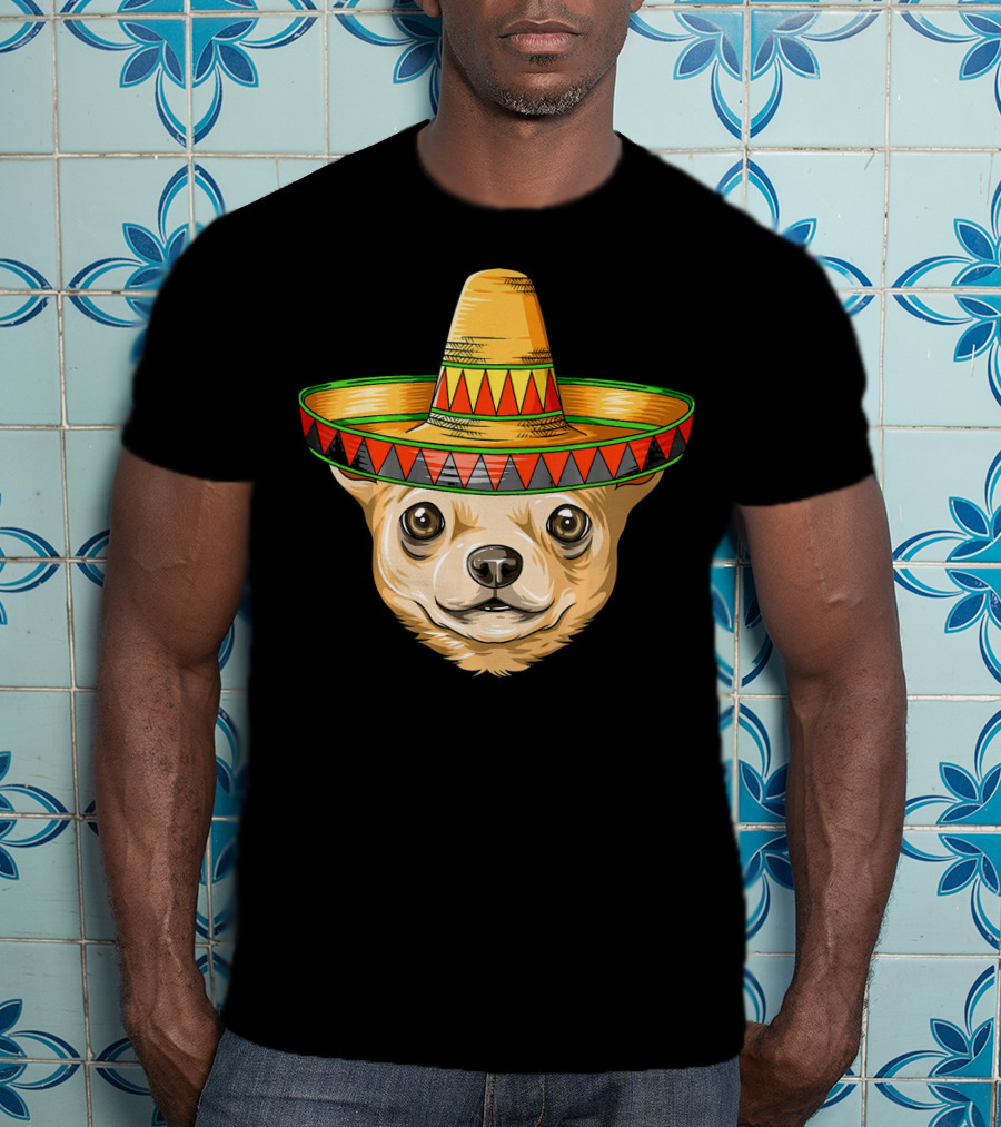 Chihuahua Wearing Mexican Sombrero For Cinco De Mayo T-Shirt