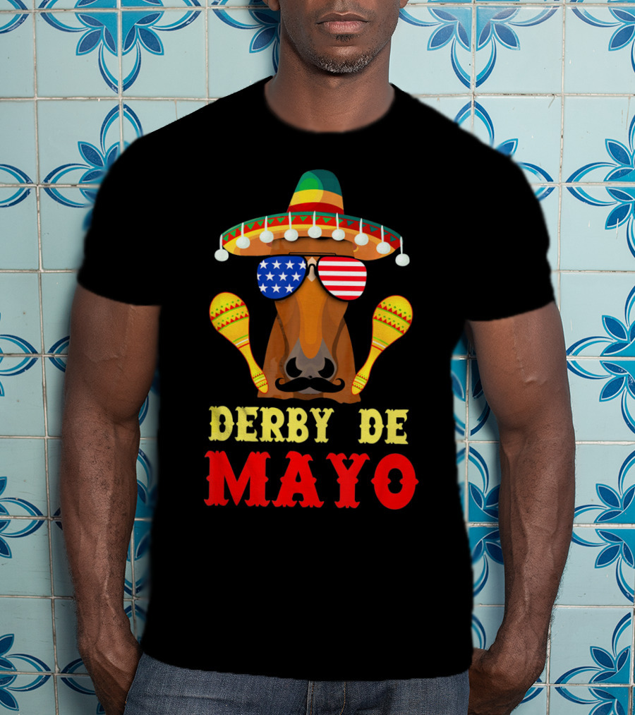 Derby De Mayo Cinco De Mayo Funny Men Horse Sombrero Maracas T-Shirt