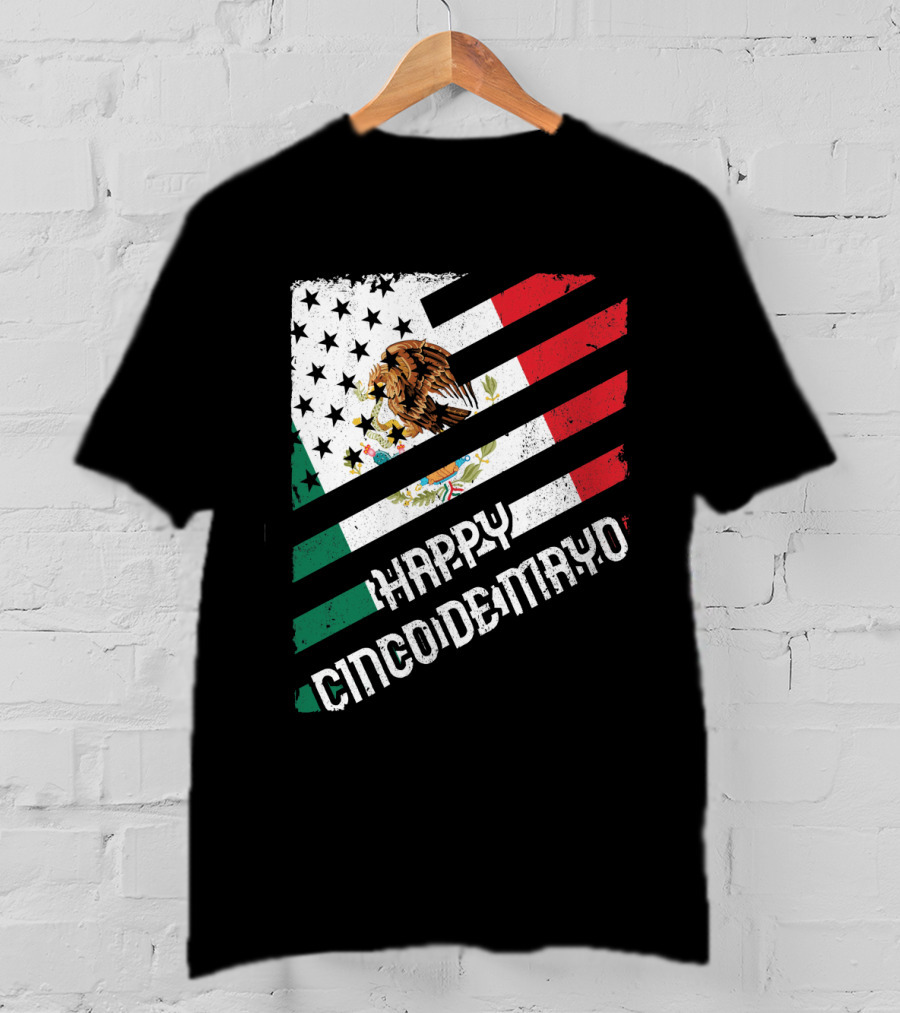 Cinco De Mayo Happy Mexico US Flag Eagle Stripes T-Shirt