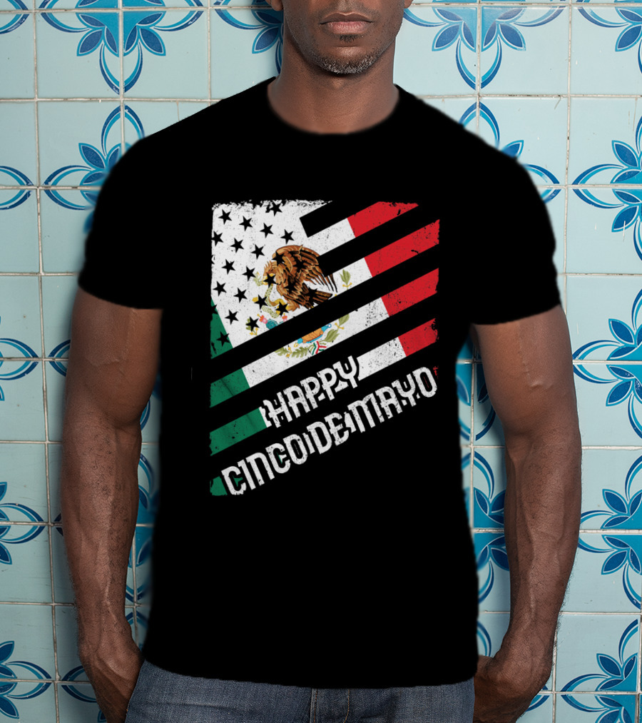 Cinco De Mayo Happy Mexico US Flag Eagle Stripes T-Shirt