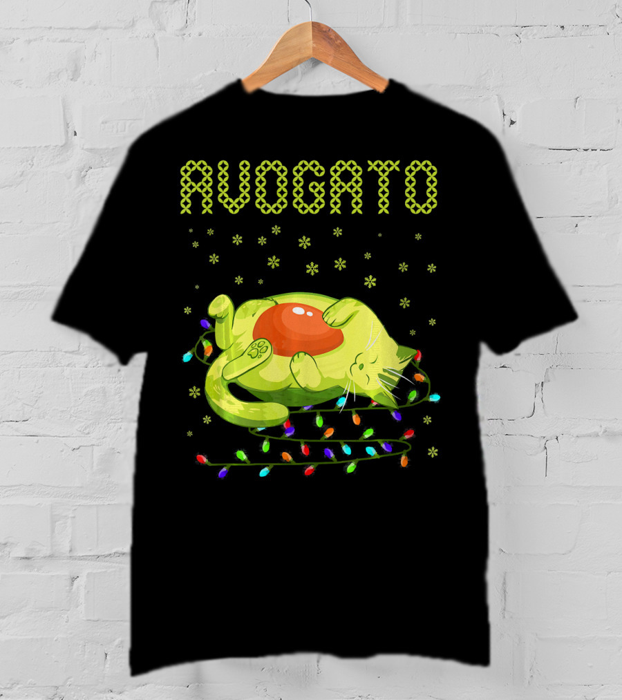 Avogato Cat With Colorful Lights Funny Cinco De Mayo Meow T-Shirt