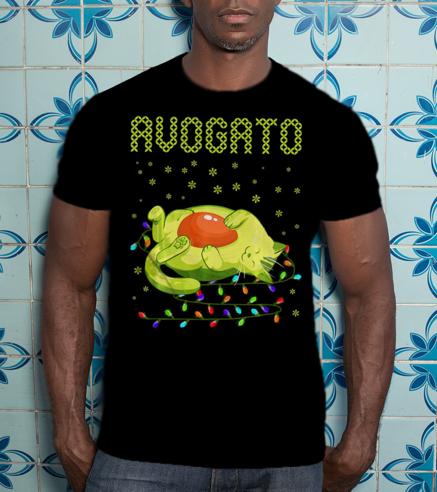 Avogato Cat With Colorful Lights Funny Cinco De Mayo Meow T-Shirt