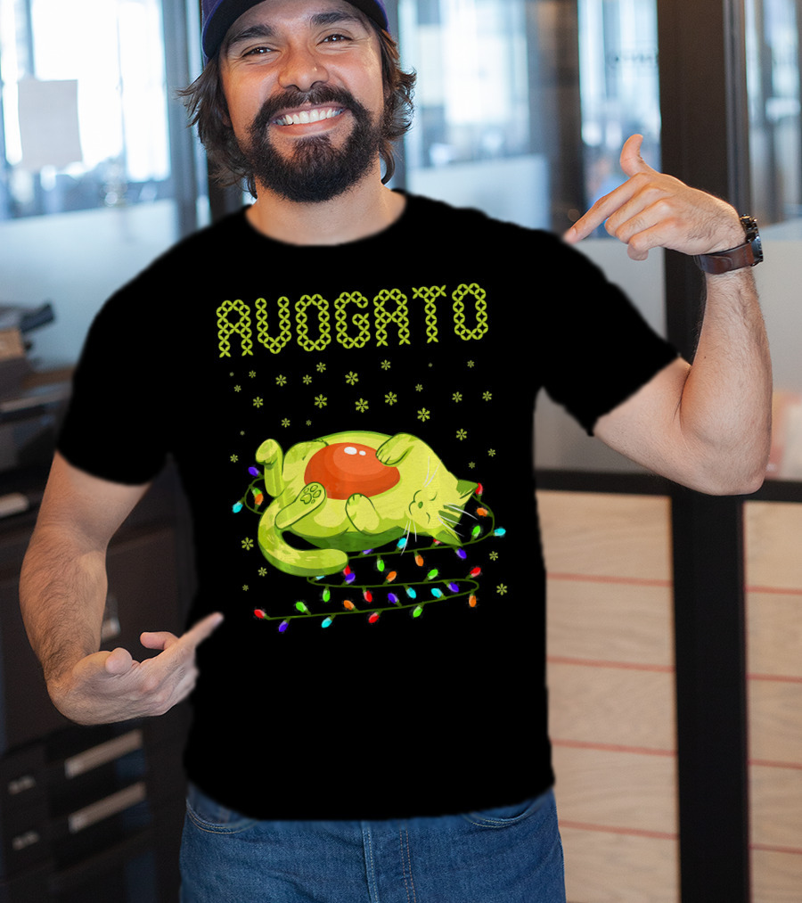 Avogato Cat With Colorful Lights Funny Cinco De Mayo Meow T-Shirt