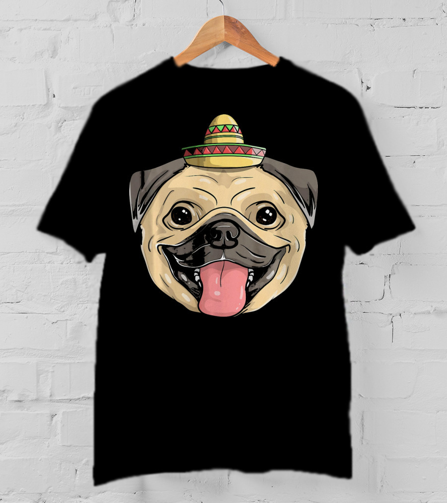 Fiesta Pug Dog Sombrero Cinco De Mayo T-Shirt