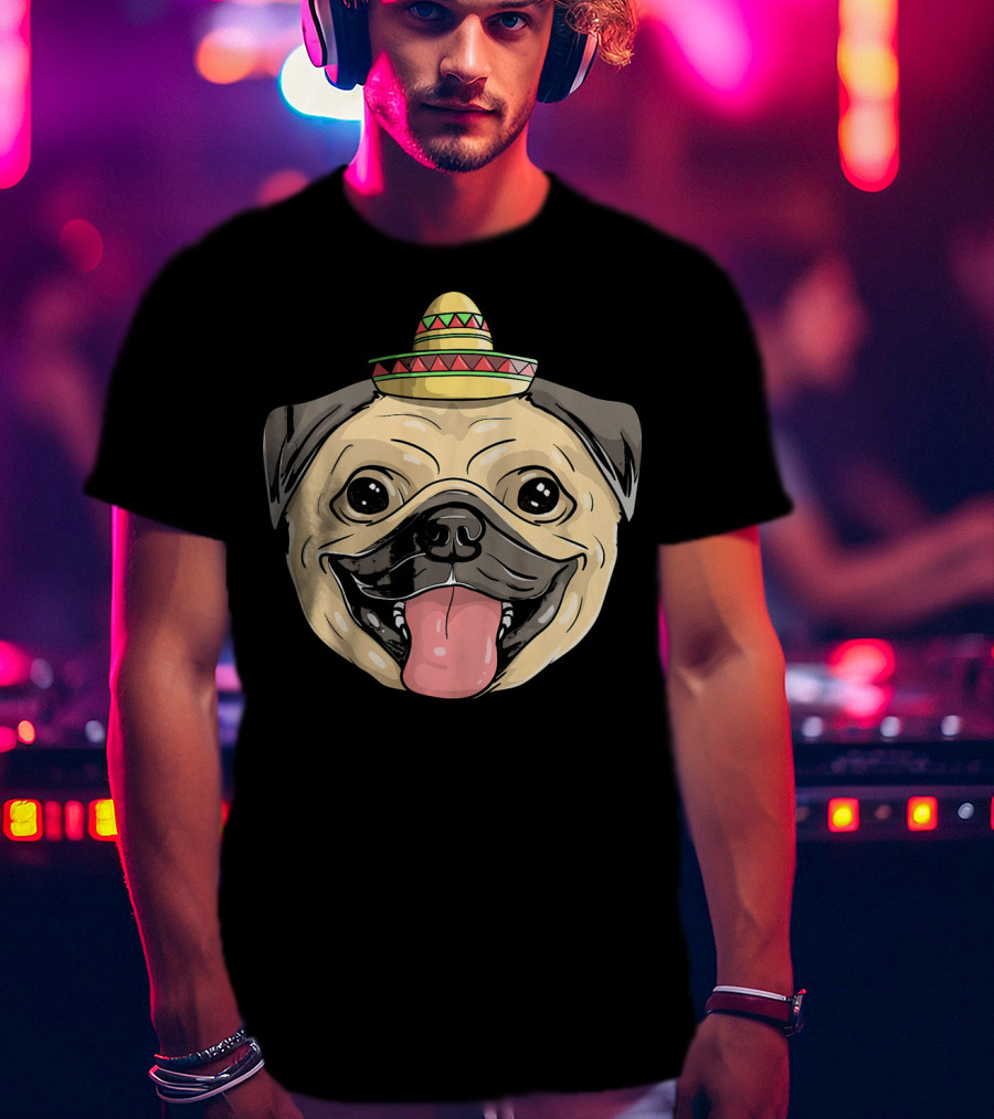 Fiesta Pug Dog Sombrero Cinco De Mayo T-Shirt