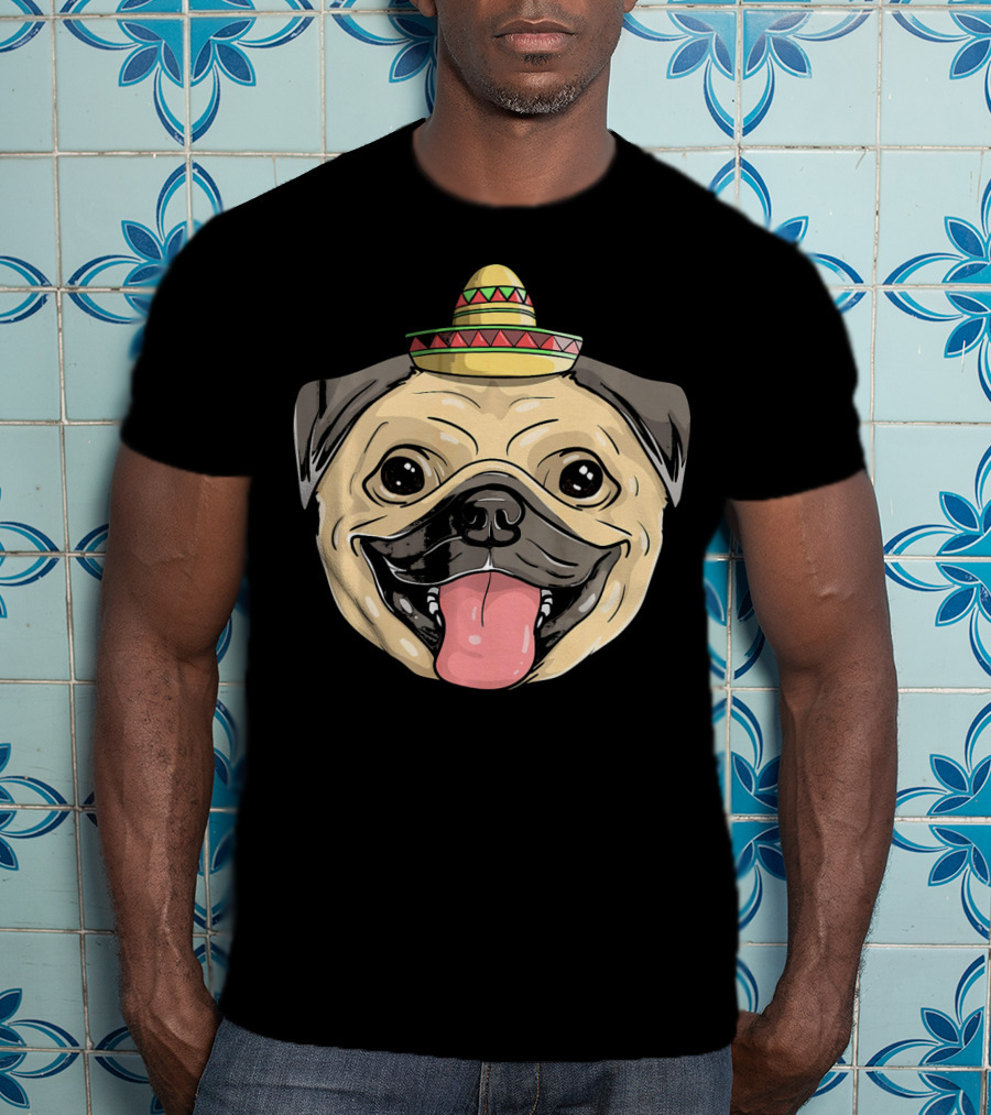 Fiesta Pug Dog Sombrero Cinco De Mayo T-Shirt