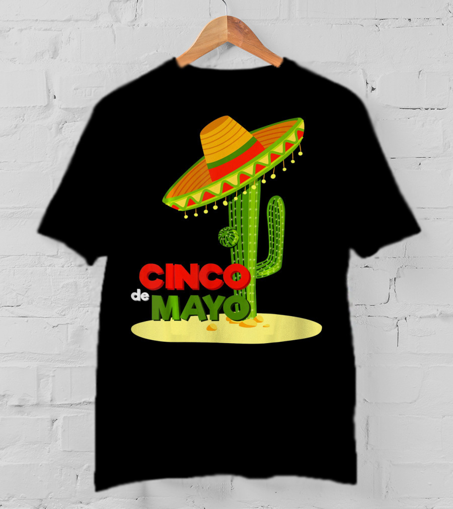 Fiesta Cinco De Mayo Cactus With Sombrero T-Shirt