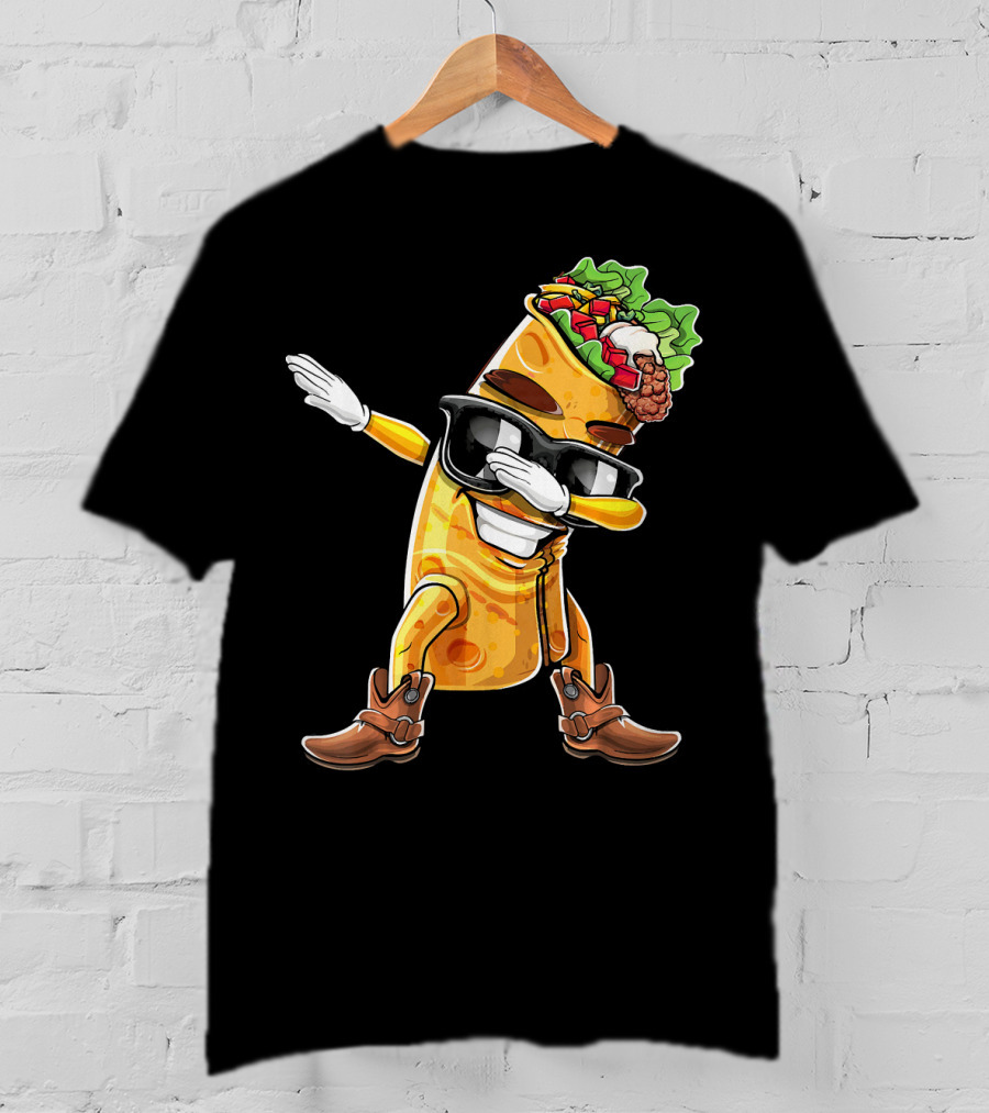 Dabbing Burrito With Cowboy Boots Cinco De Mayo Party T-Shirt