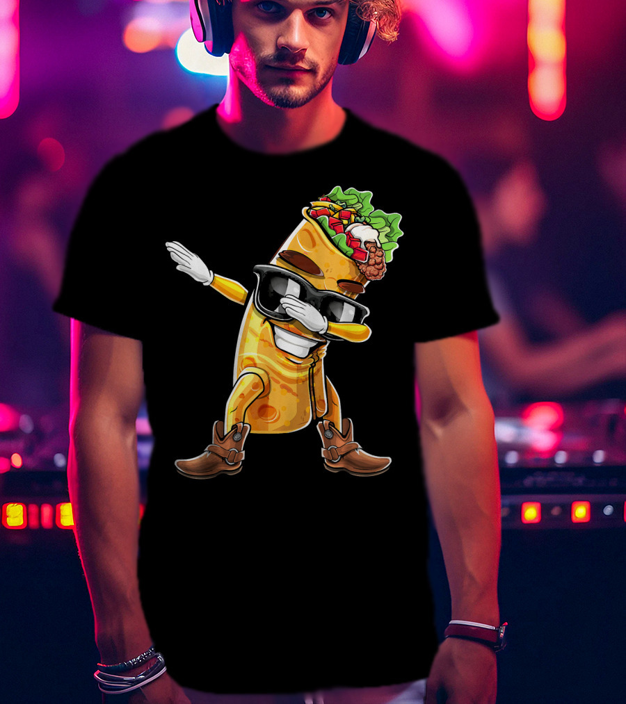 Dabbing Burrito With Cowboy Boots Cinco De Mayo Party T-Shirt