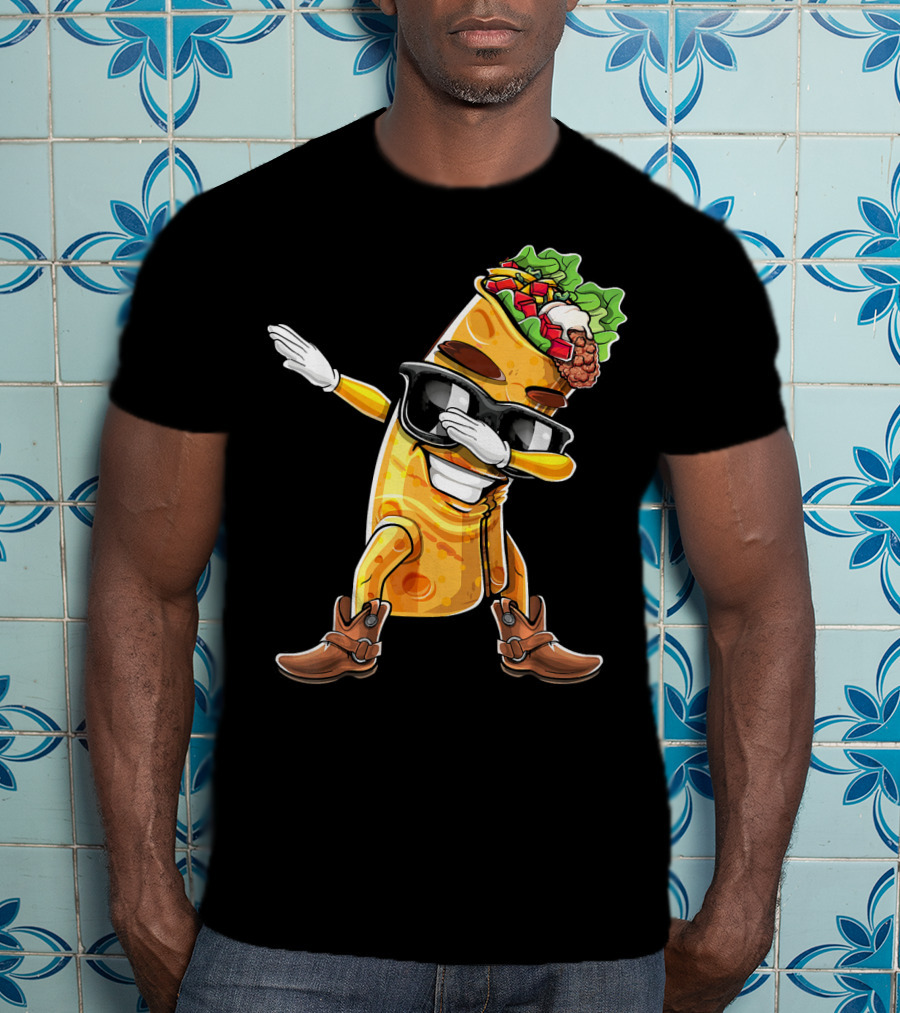 Dabbing Burrito With Cowboy Boots Cinco De Mayo Party T-Shirt
