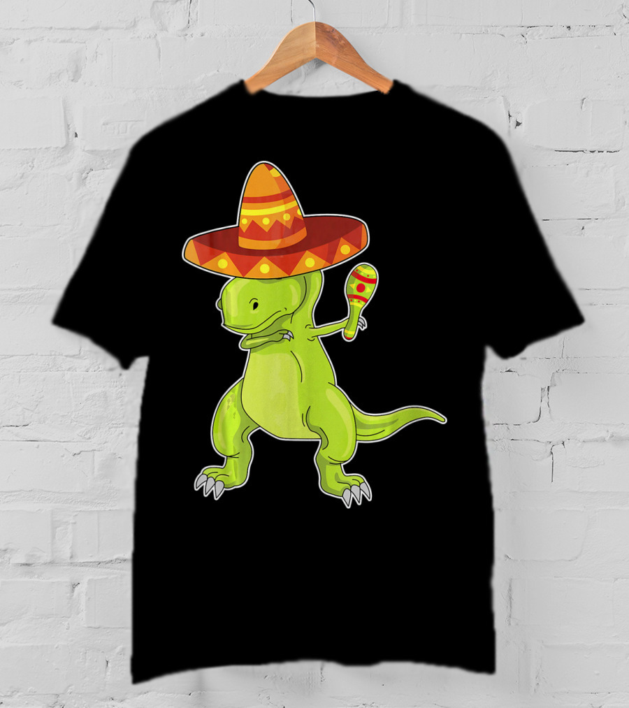 Cinco De Mayo Dinosaur Funny Mexican Sombrero Maracas T-Shirt