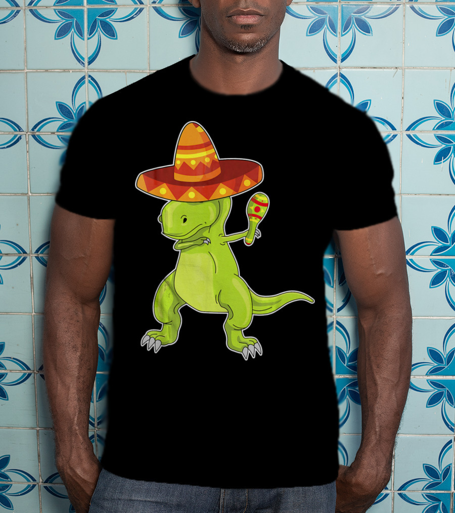 Cinco De Mayo Dinosaur Funny Mexican Sombrero Maracas T-Shirt