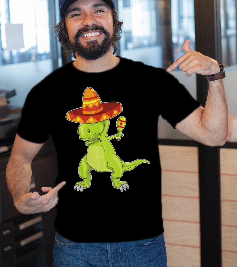 Cinco De Mayo Dinosaur Funny Mexican Sombrero Maracas T-Shirt