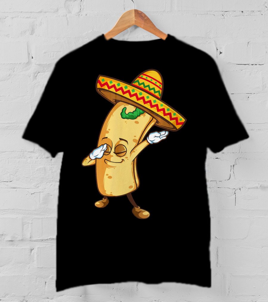 Funny Dabbing Burrito Mexican Cinco De Mayo Sombrero Cartoon T-Shirt