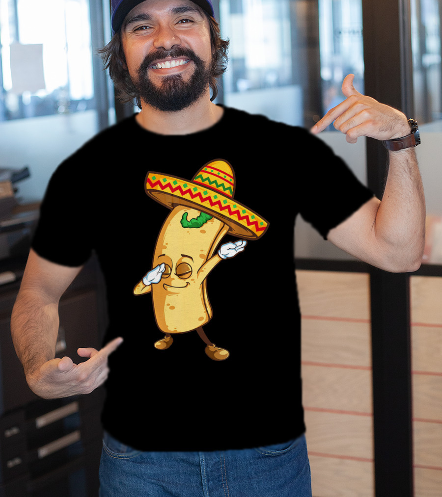 Funny Dabbing Burrito Mexican Cinco De Mayo Sombrero Cartoon T-Shirt