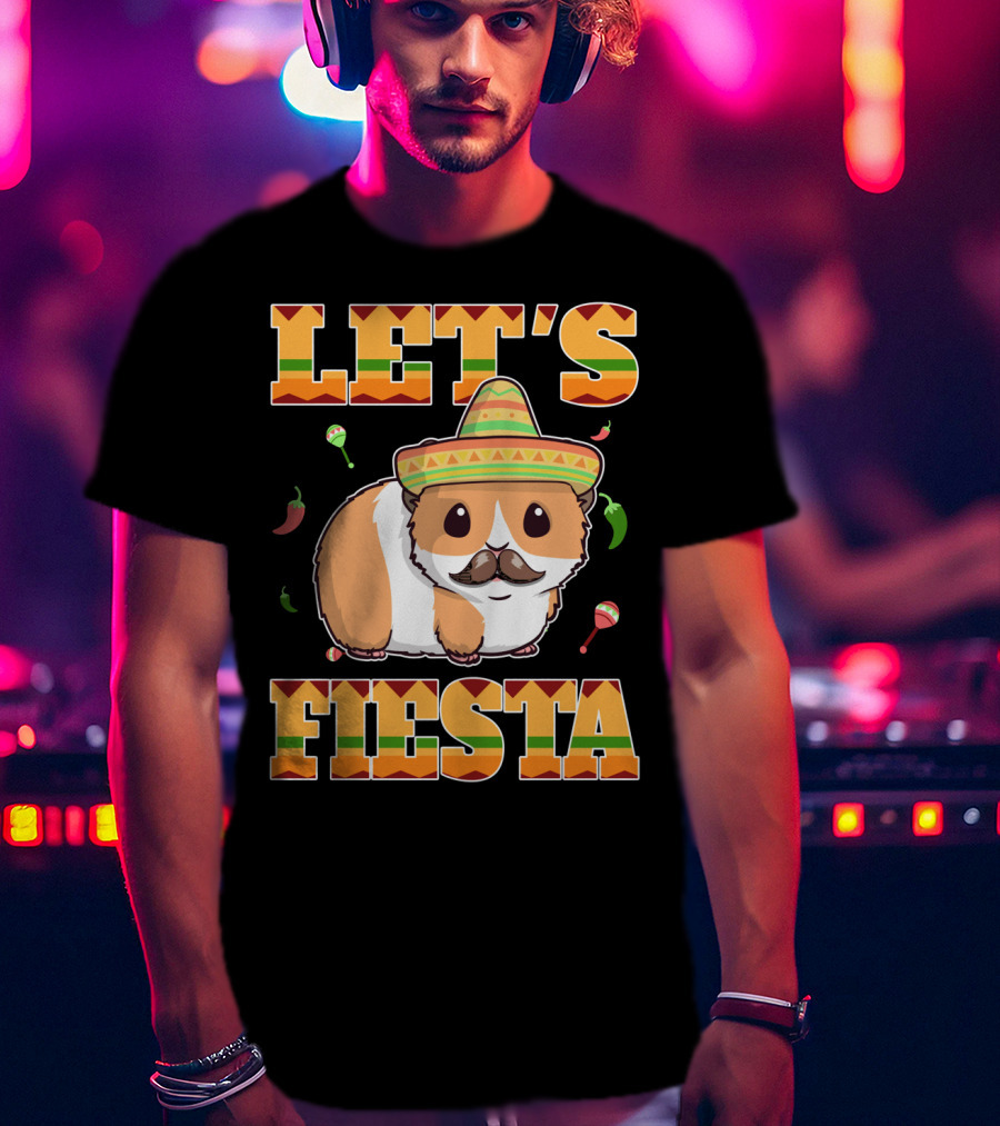 Let's Fiesta Guinea Pig Sombrero Maracas Cinco De Mayo Mex T-Shirt