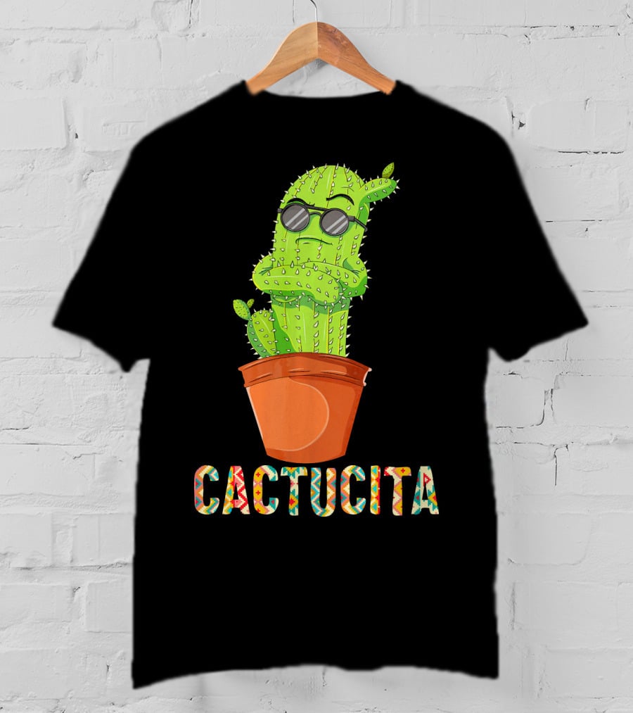 Mamacita Cactus Cactucita Cinco De Mayo Cactus With Sunglasses In Pot T-Shirt