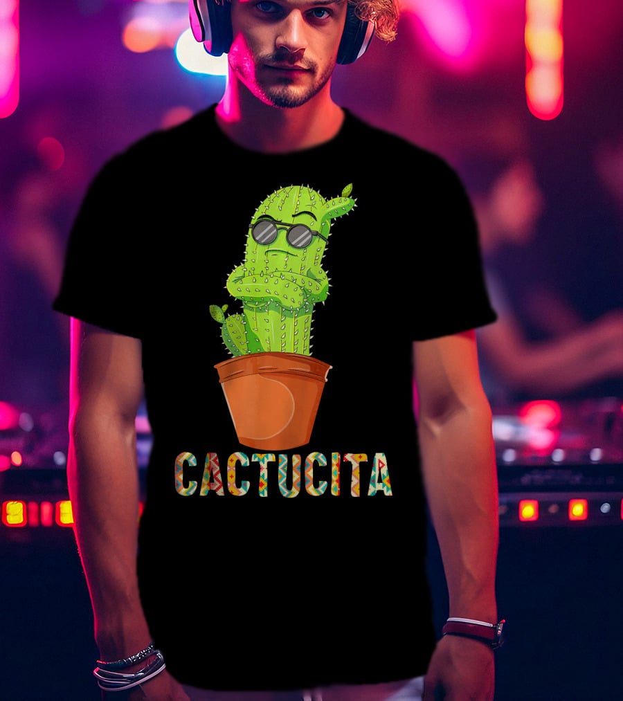 Mamacita Cactus Cactucita Cinco De Mayo Cactus With Sunglasses In Pot T-Shirt