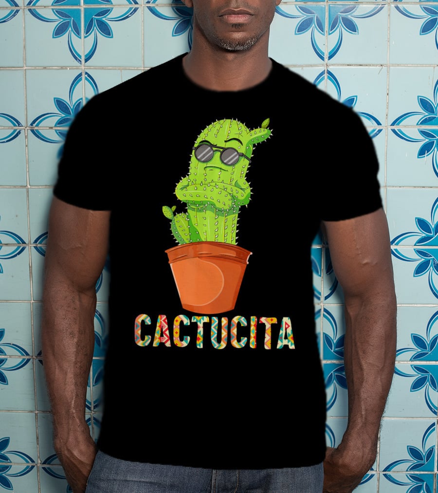Mamacita Cactus Cactucita Cinco De Mayo Cactus With Sunglasses In Pot T-Shirt