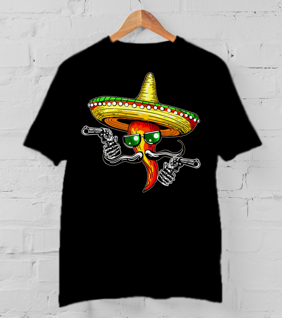 Sombrero Chili Gunslinger Cinco De Mayo Drinko Fiesta T-Shirt