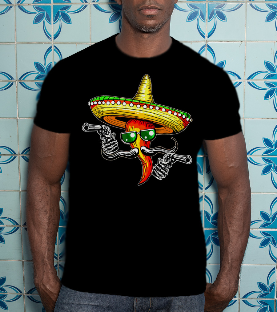 Sombrero Chili Gunslinger Cinco De Mayo Drinko Fiesta T-Shirt
