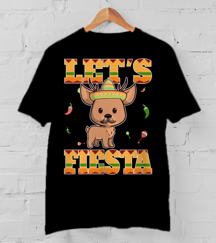 Let's Fiesta Deer Cinco De Mayo Mexican Sombrero Peppers Maracas T-Shirt