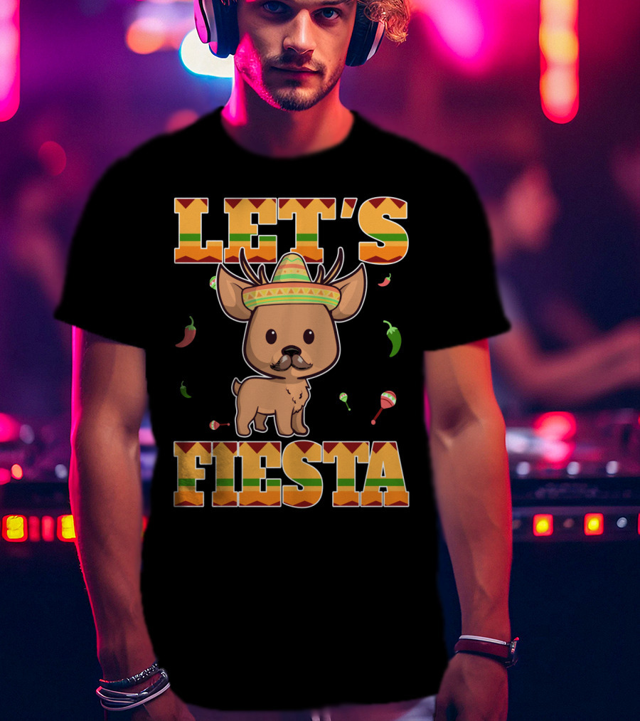 Let's Fiesta Deer Cinco De Mayo Mexican Sombrero Peppers Maracas T-Shirt