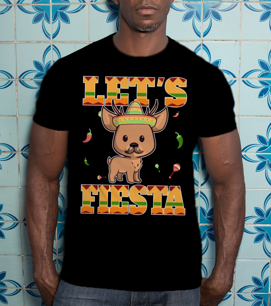 Let's Fiesta Deer Cinco De Mayo Mexican Sombrero Peppers Maracas T-Shirt