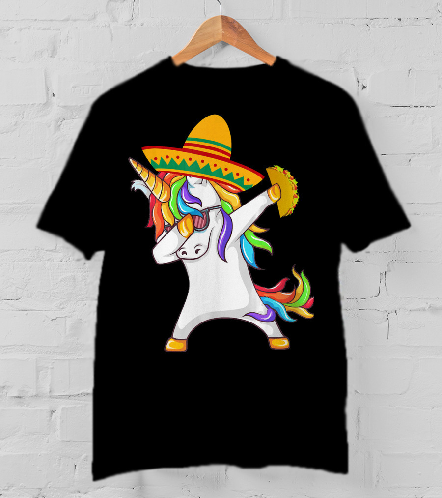 Unicorn Taco Sombrero Dab Funny Alpaca Mexican Cinco De Mayo T-Shirt