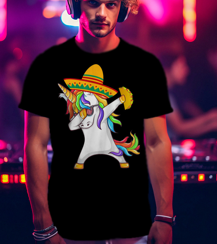 Unicorn Taco Sombrero Dab Funny Alpaca Mexican Cinco De Mayo T-Shirt