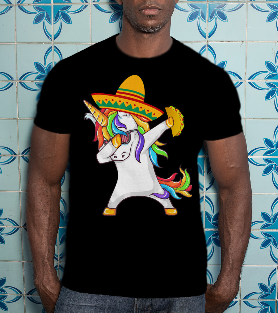 Unicorn Taco Sombrero Dab Funny Alpaca Mexican Cinco De Mayo T-Shirt